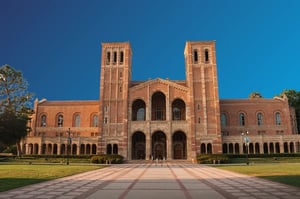 Royce Hall at the University of California, Los Angeles, featuring its two distinctive Romanesque towers