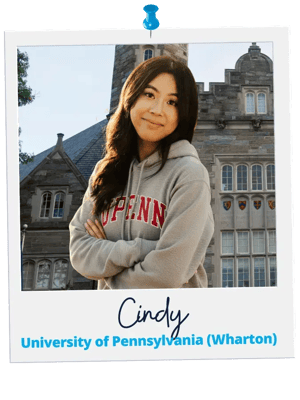 Cindy, a Collegewise student, admitted to the University of Pennsylvania, Wharton School