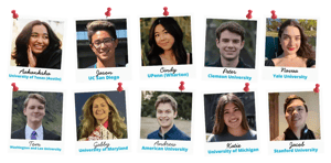 Collage of eight Collegewise students admitted to top universities including UT Austin, UC San Diego, UPenn Wharton, Yale, and Stanford