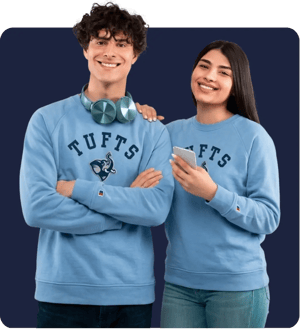 Two students wearing Tufts University sweatshirts